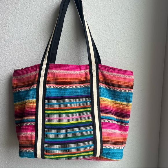 Handbags - Large Boho striped Peruvian Mexican Zarape Tote beach Bag